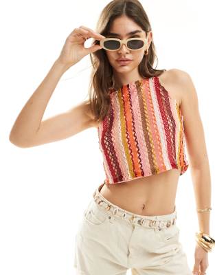 Something New X Larissa Marielle Wehr - Canottiera all'uncinetto multicolore con scollo squadrato