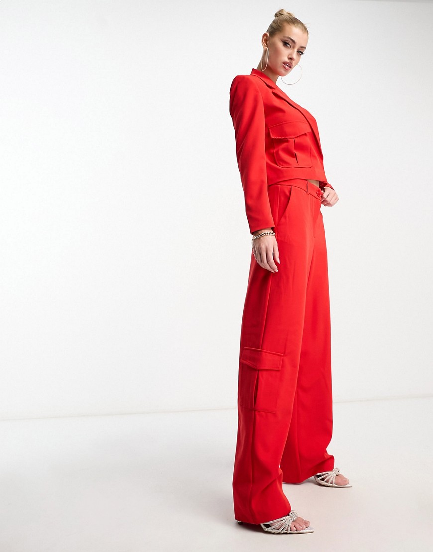 Something New X Madeleine Pedersen cargo trousers co-ord in red