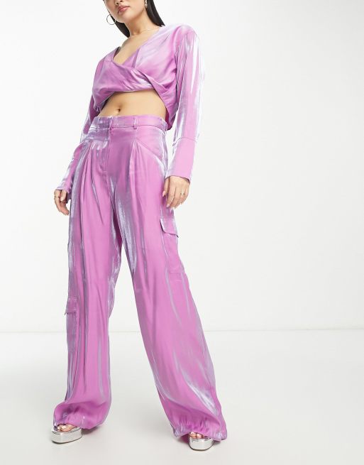 Something New X Madeleine Pedersen - Cargobroek in iriserend paars, deel van co-ord set
