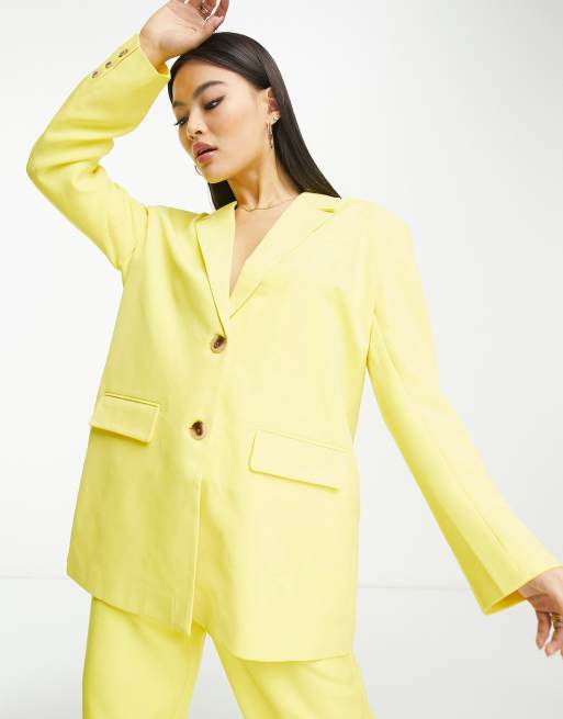 Something New X Madeleine Pedersen - Elegante oversized blazer in neon geel, deel van co-ord set