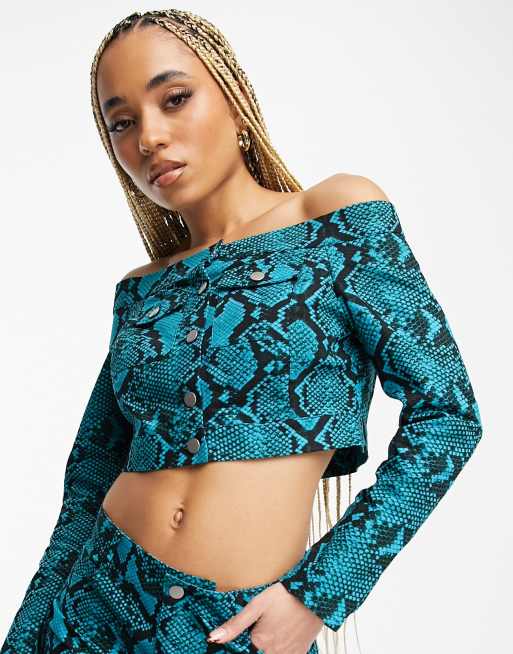 One shoulder best sale snake print top