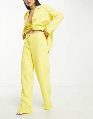 Something New x Madeleine Pedersen tailored wide leg pants in neon yellow (part of a set) - ASOS Price Checker