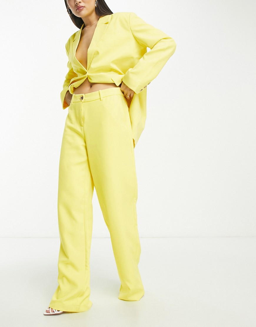 Something New X Madeleine Pedersen tailored wide leg trousers co-ord in neon yellow