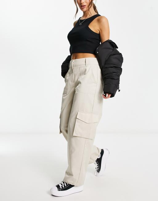 Plus Beige Seam Detail Nylon Cargo Pants