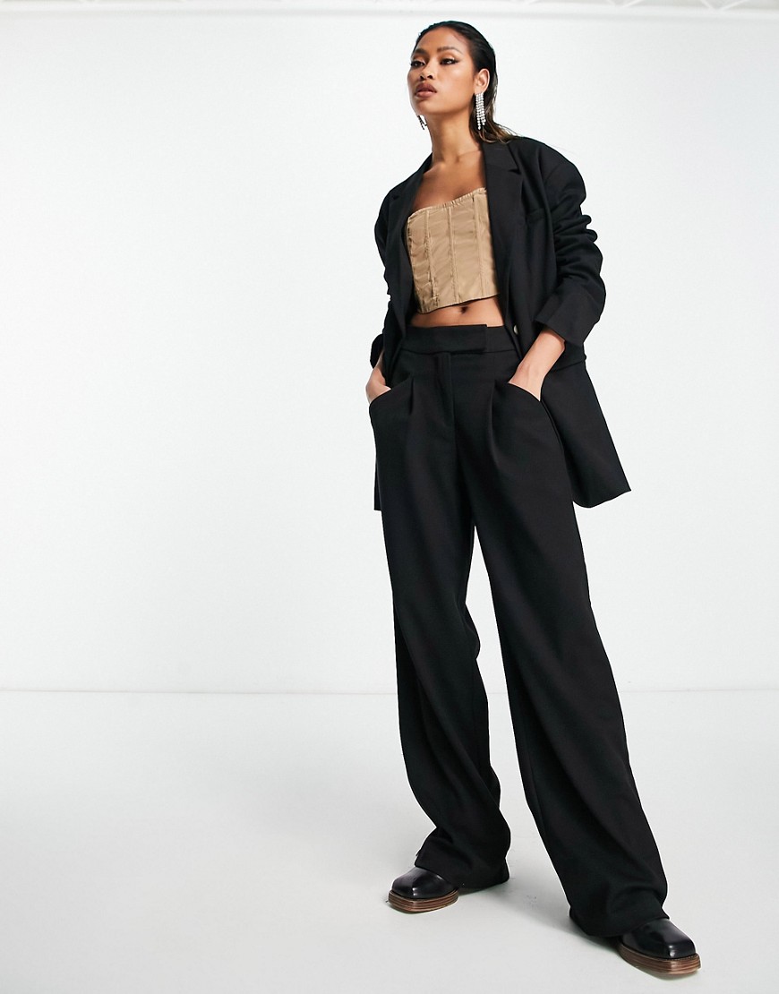 Something New X Naomi Anwer tailored wide leg trouser co-ord in black