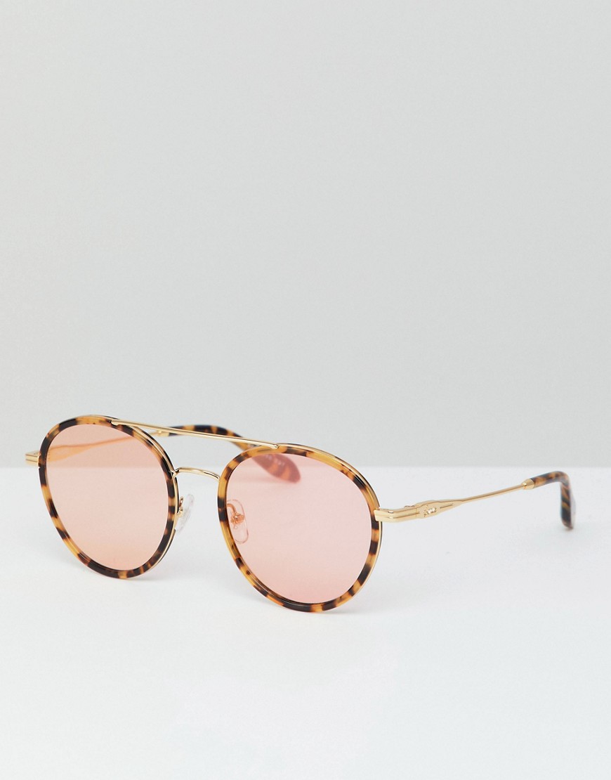 Sonix Charlie round sunglasses in tort with pink lens-Brown
