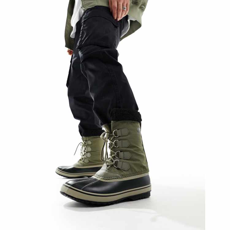 Sorel 1964 Pac Nylon Wasserfeste Schneestiefel in Khaki ASOS
