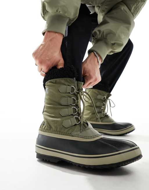 Sorel 1964 Pac Nylon Wasserfeste Schneestiefel in Khaki ASOS