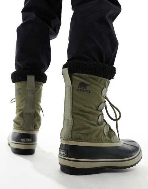 Sorel 1964 Pac Nylon waterproof snow boots in khaki ASOS