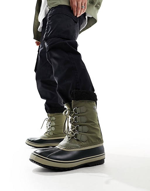 Sorel 1964 Pac Nylon WP waterproof snow boots in khaki | ASOS