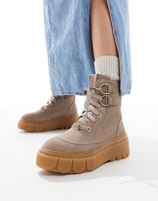 Sorel - Caribou x Boot - Stivaletti impermeabili stringati in camoscio color talpa con suola in gomma