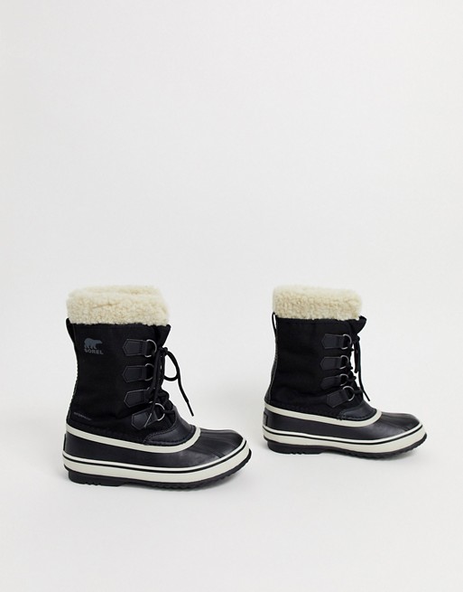 Sorel Carnival waterproof black ski nylon boots with microfleece lining