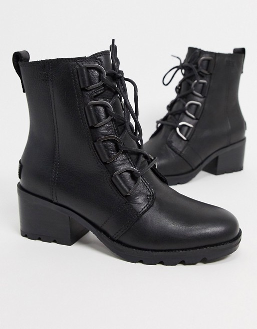 Sorel Cate Lace heeled ankle boots in black ASOS