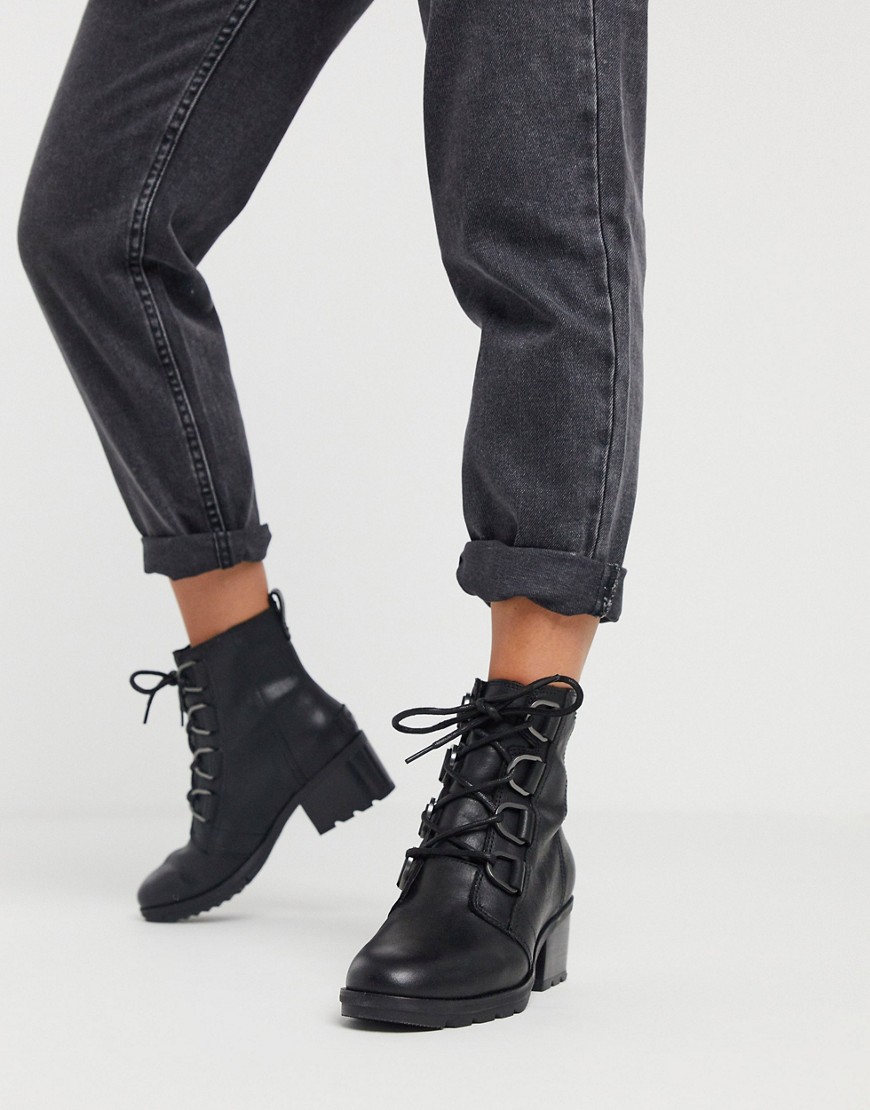 Sorel Cate lace up mid heel ankle boots in black