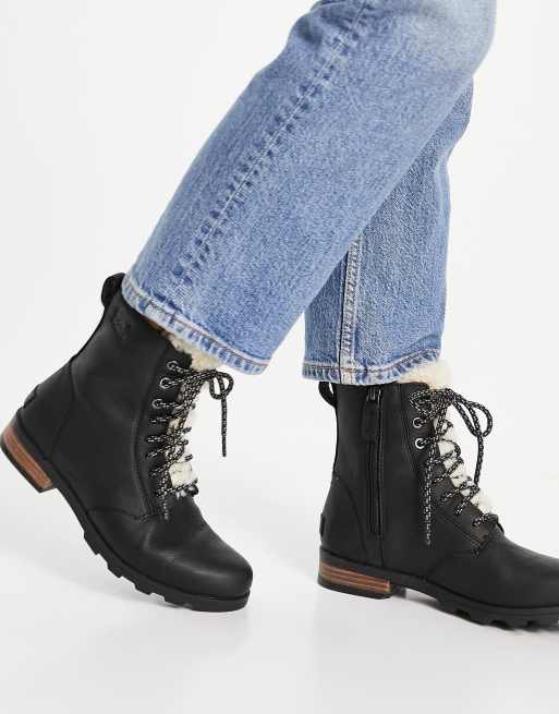 Sorel emelie short lace up cozy boots in black