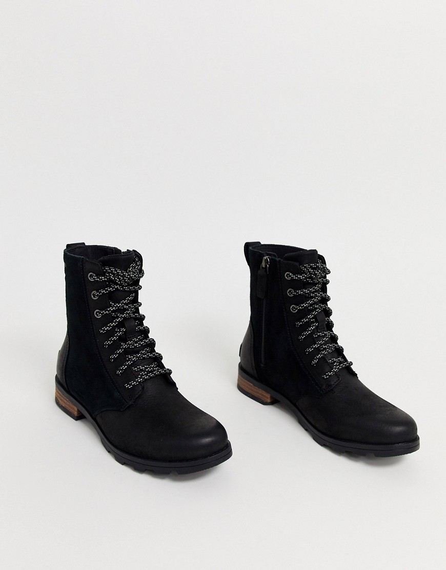 Sorel - Emelie - Sorte vandtætte støvler i læder med kort snøre