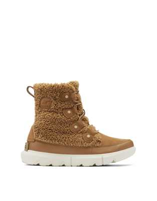 Sorel Explorer II Joan Cozy teddy lace up boots in fawn