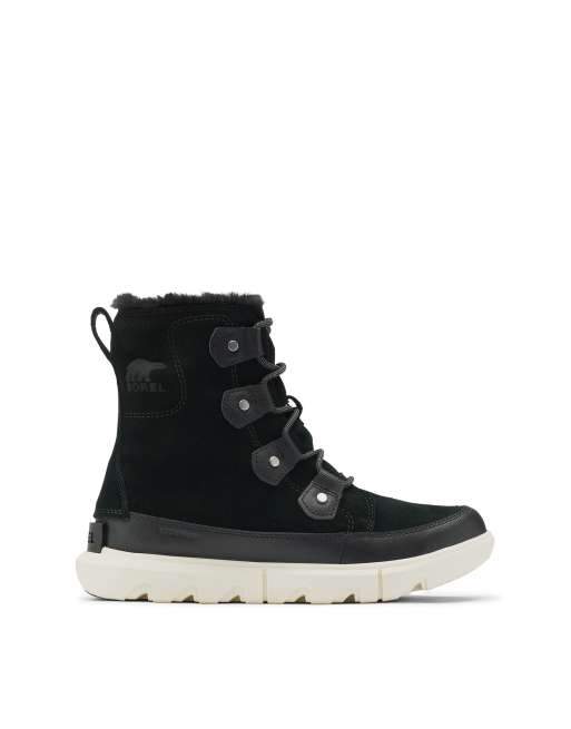 Sorel Explorer II Joan Faux Fur lace up boots in black ASOS