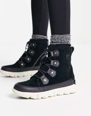 Sorel Explorer II Joan faux fur lining boots in black - ASOS Price Checker