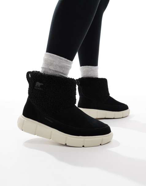Sorel Explorer III slip-on cozy hiking boots in black and off white - view 1