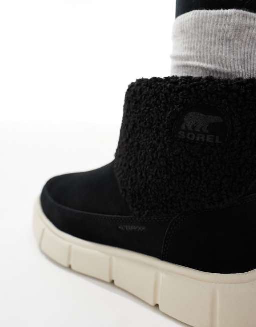 Sorel Explorer III slip-on cozy hiking boots in black and off white, 2 of 4