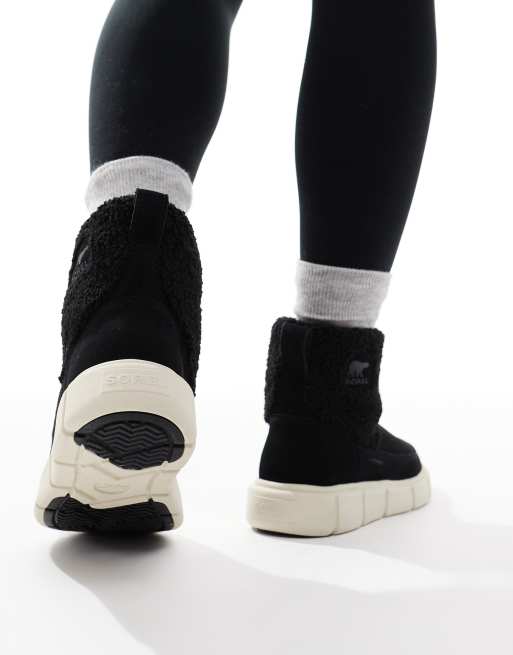 Sorel Explorer III slip-on cozy hiking boots in black and off white, 4 of 4