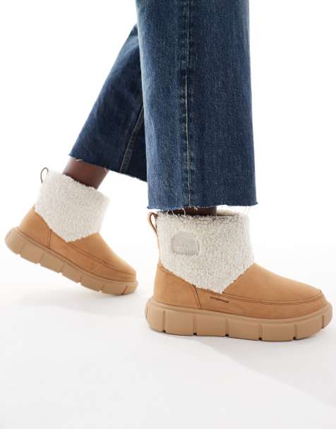 Sorel Explorer III slip-on cozy hiking boots in tan and cream - view 1