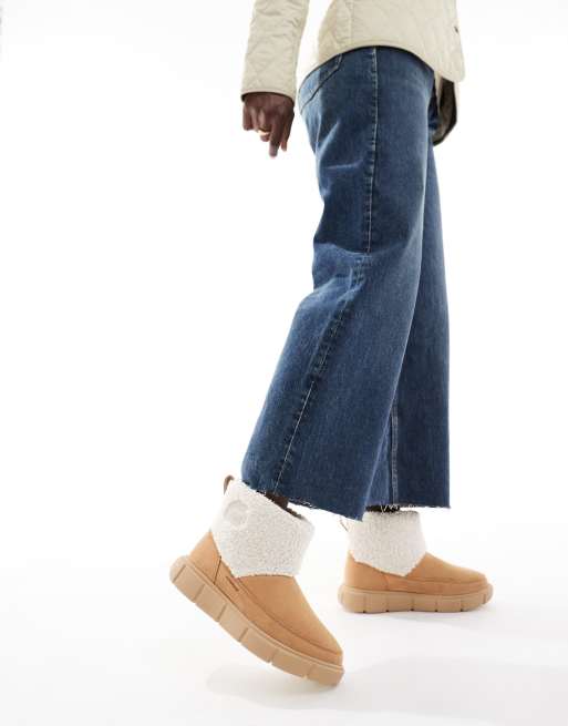 Sorel Explorer III slip-on cozy hiking boots in tan and cream ASOS