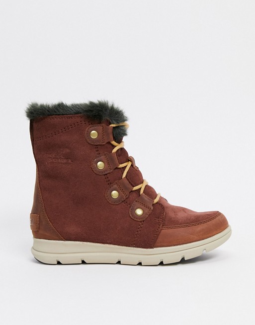 Sorel explorer leather snow boots in dark red