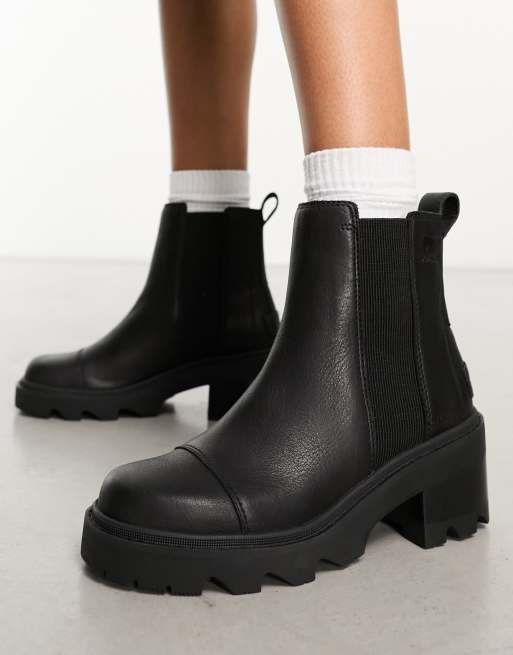 Sorel Joan Now heeled chelsea boot in black | ASOS