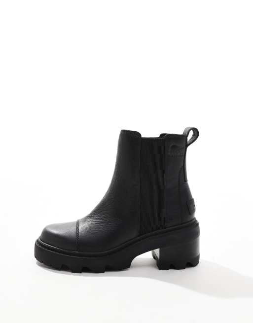 Sorel Joan Now heeled leather chelsea boots in black | ASOS