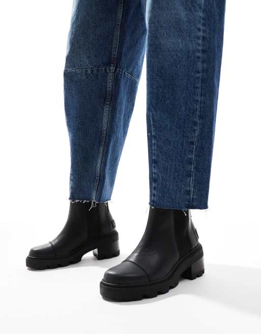 Sorel Joan Now heeled leather chelsea boots in black, 3 of 4