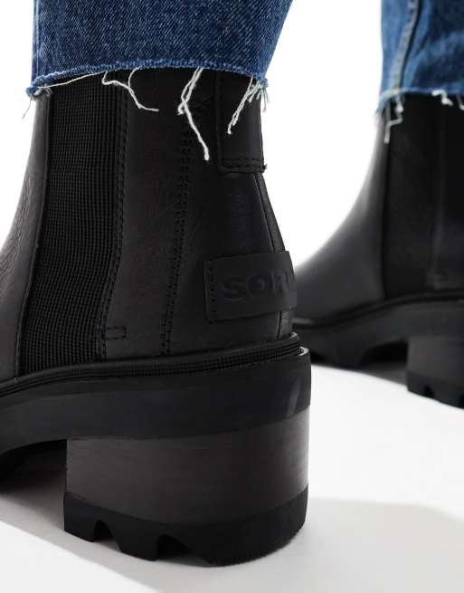 Sorel Joan Now heeled leather chelsea boots in black | ASOS