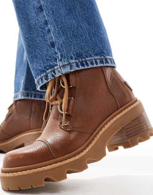 Sorel – Joan Now – Ljusbruna och svarta klackboots med snörning i läder, 2 av 4