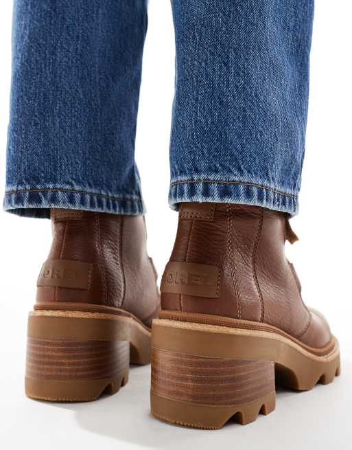 Sorel – Joan Now – Ljusbruna och svarta klackboots med snörning i läder, 4 av 4