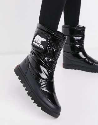 black heeled croc boots