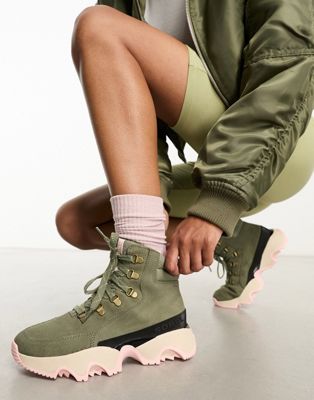 Sorel Kinetic Impact Conquest waterproof lace up boots in khaki - ASOS Price Checker