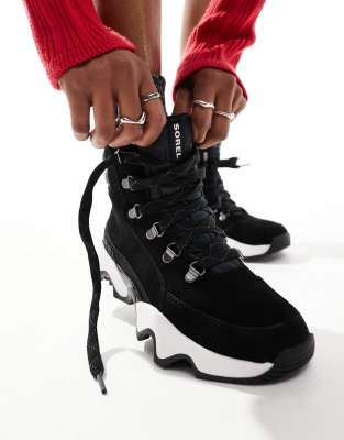 Sorel Kinetic Impact Conquest Plus Wp Waterproof Suede Snow Boots In Black And Sea Salt
