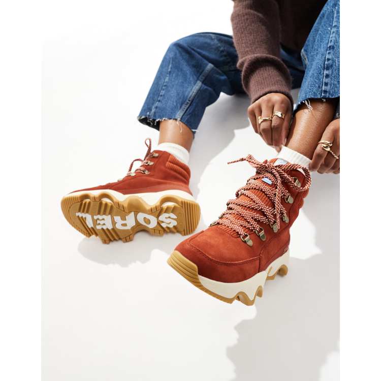 Sorel Kinetic Impact Conquest Plus WP waterproof suede snow boots in sanguine red and jet ASOS