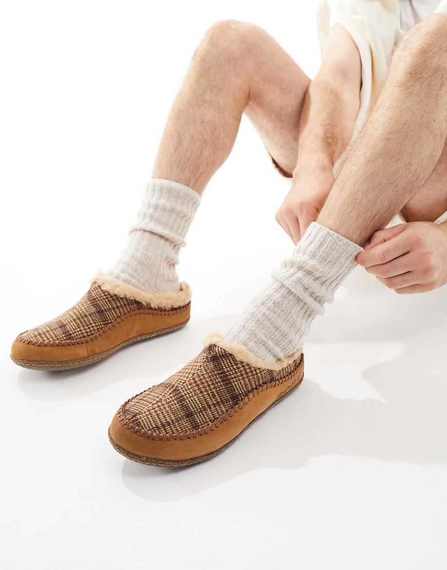 Sorel Lanner Ridge slippers in check and tan-Brown