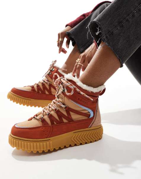 Sorel ONA AVE Trek WP fleece lined waterproof lace up leather boots in sanguine red and arctic sea - view 1