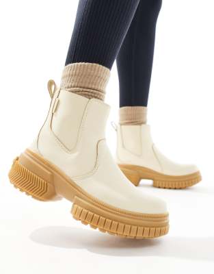 Sorel - ONA AVE WP - Bottines Chelsea en cuir imperméable avec semelle en caoutchouc - Blanc miel