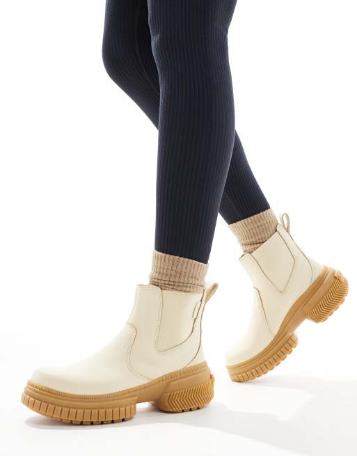 Sorel - ONA AVE WP - Bottines Chelsea en cuir imperméable avec semelle en caoutchouc - Blanc miel, 4 de 4