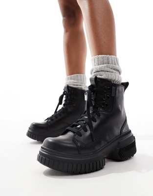 ONA AVE WP waterproof lace up leather boots in black