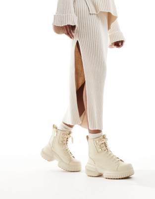 Sorel Ona Ave Wp Waterproof Lace Up Leather Boots In Honey White And Sea Salt