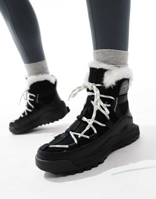 Sorel ONA RMX Glacy Plus WP waterproof fleece lined suede snow boots in black and sea salt, 2 of 4