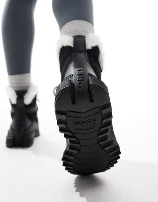 Sorel ONA RMX Glacy Plus WP waterproof fleece lined suede snow boots in black and sea salt, 3 of 4