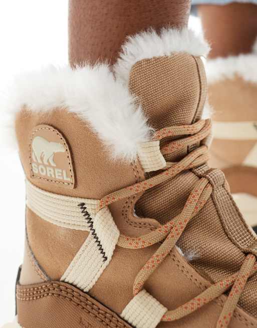 Sorel ONA RMX Glacy Plus WP waterproof fleece lined suede snow boots in canoe and sea salt ASOS