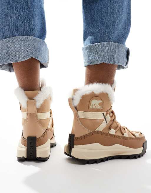 Sorel ONA RMX Glacy Plus WP waterproof fleece lined suede snow boots in canoe and sea salt, 4 of 4