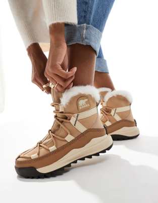 ONA RMX Glacy Plus WP waterproof fleece lined suede snow boots in canoe and sea salt-Brown